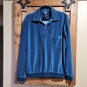 John Blair Vintage 80s 90s Velour Banded Bottom Polo Shirt L